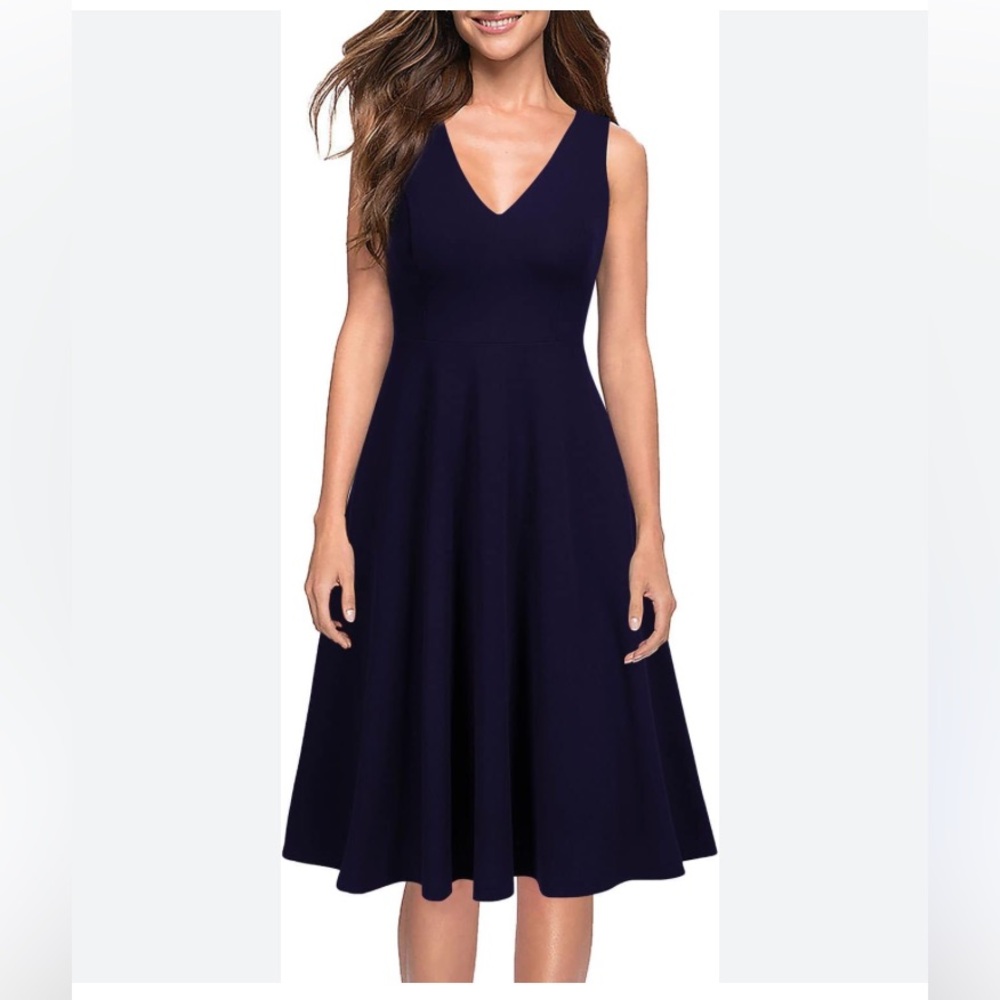 Calvin Klein Navy Midi Dress with belt - Picture 2 of 9